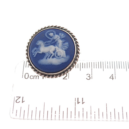 Wedgwood & Birks 925 Sterling Silver Antique Jasperware Athena in Chariot Brooch