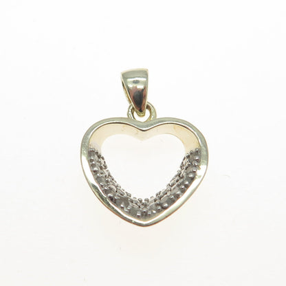 HAN 925 Sterling Silver 2-Tone Real Round-Cut White Diamond Heart Pendant