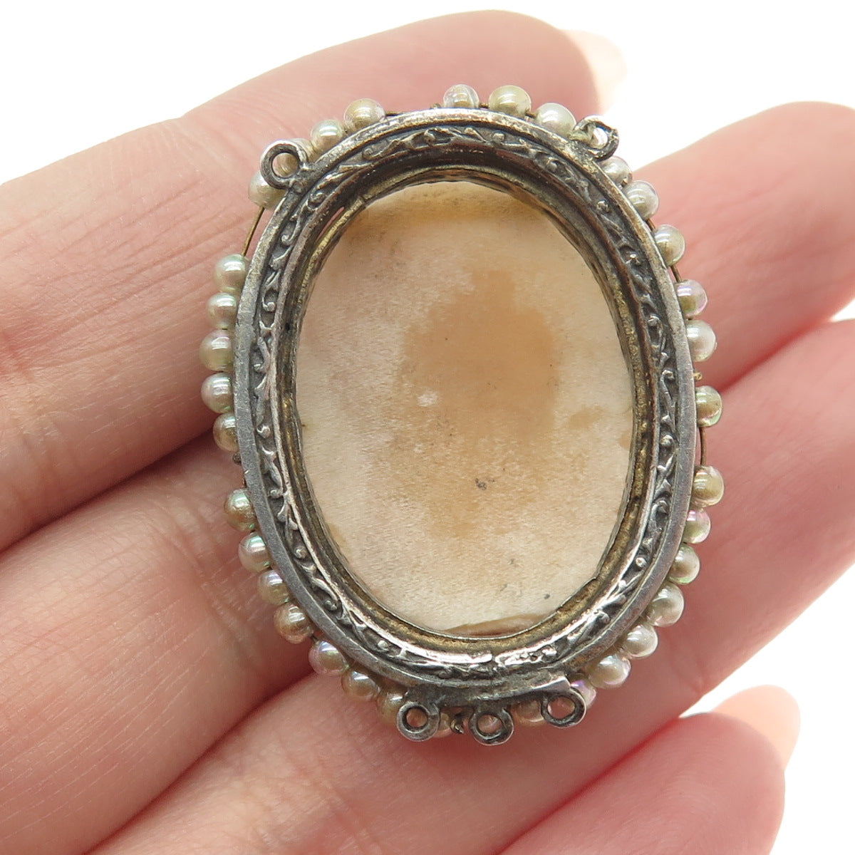 800 Silver Antique Faux Pearl Cameo Victorian Lady Centrepiece Pendant