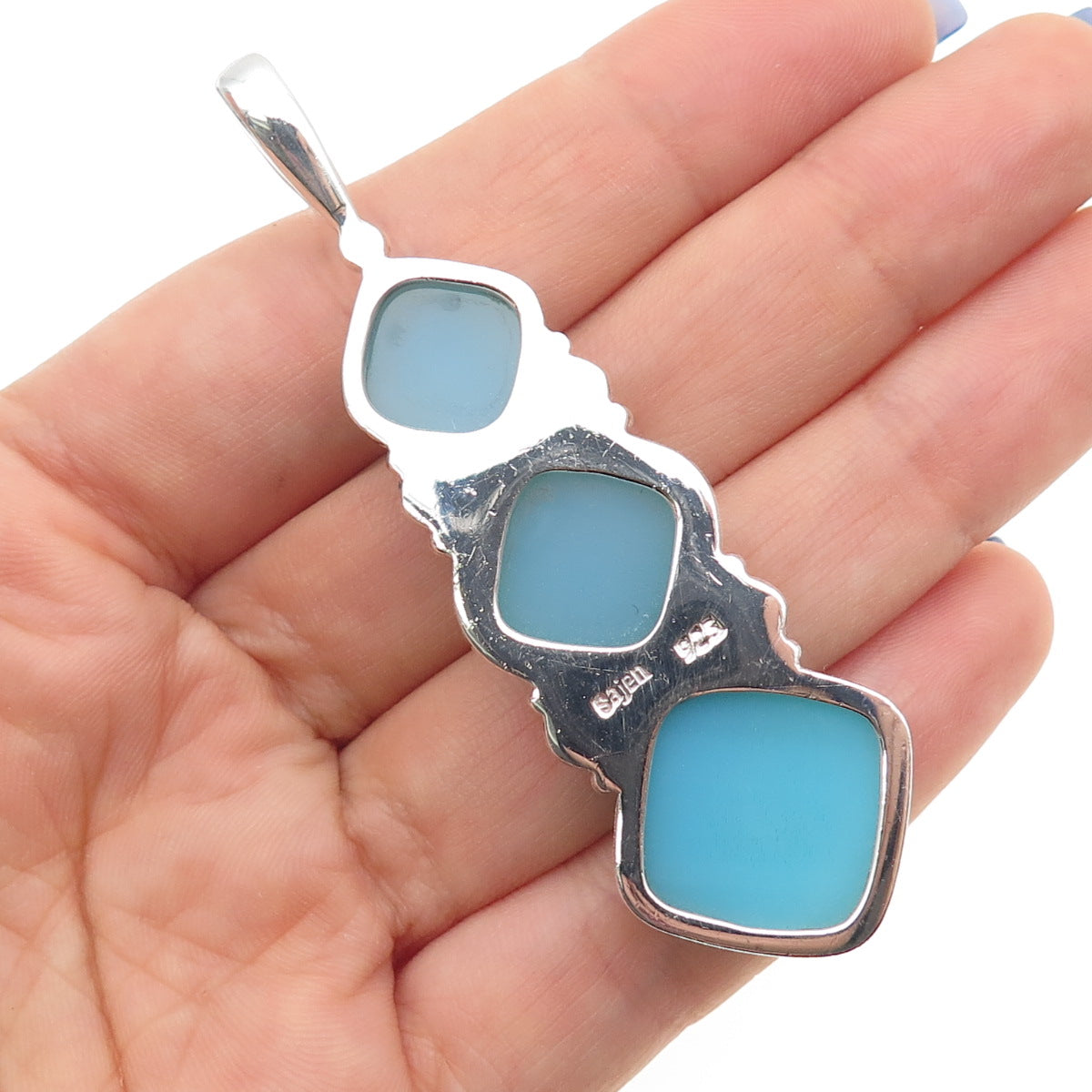 SAJEN 925 Sterling Silver Vintage Real Larimar Spiral Pendant
