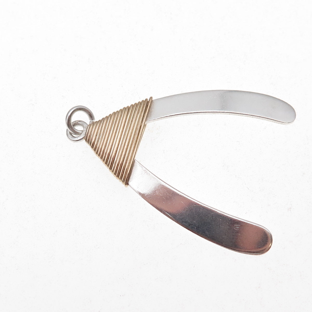 925 Sterling Silver 2-Tone Vintage Israel Modernist Wishbone Good Luck Pendant