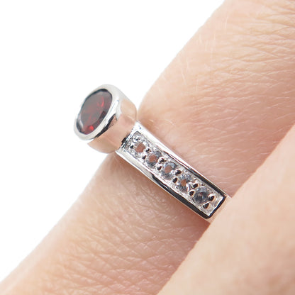 DSMK 925 Sterling Silver Real Red Garnet & White Topaz Ring Size 9.25
