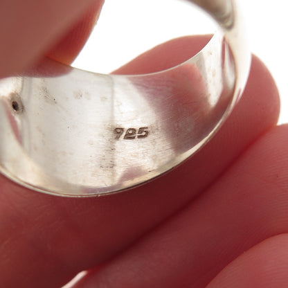 925 Sterling Silver Vintage Real Opal Modernist Dotted Oxidized Ring Size 8