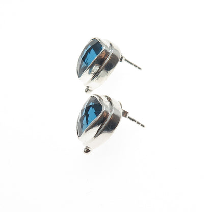 SARDA 925 Sterling Silver Vintage Real London Blue Topaz Triangle Stud Earrings