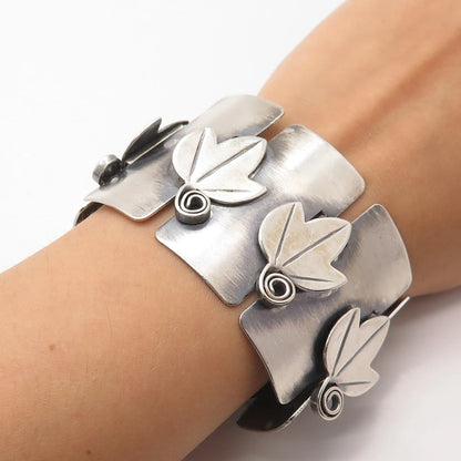 925 Sterling Silver Vintage Rebajes Leaf Modernist Panel Link Bracelet 7"