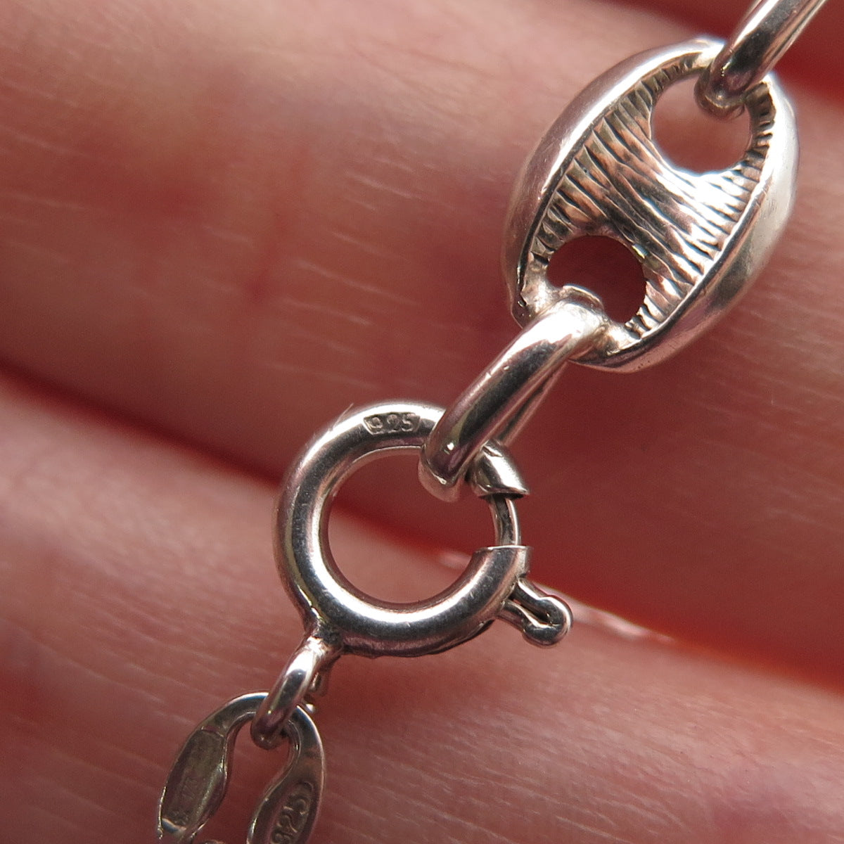 925 Sterling Silver Vintage Italy Anchor Mariner Link Bracelet 7.25"