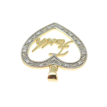 HAN 925 Sterling Silver 2-Tone Real Round-Cut Diamond "Faith" Heart Pendant