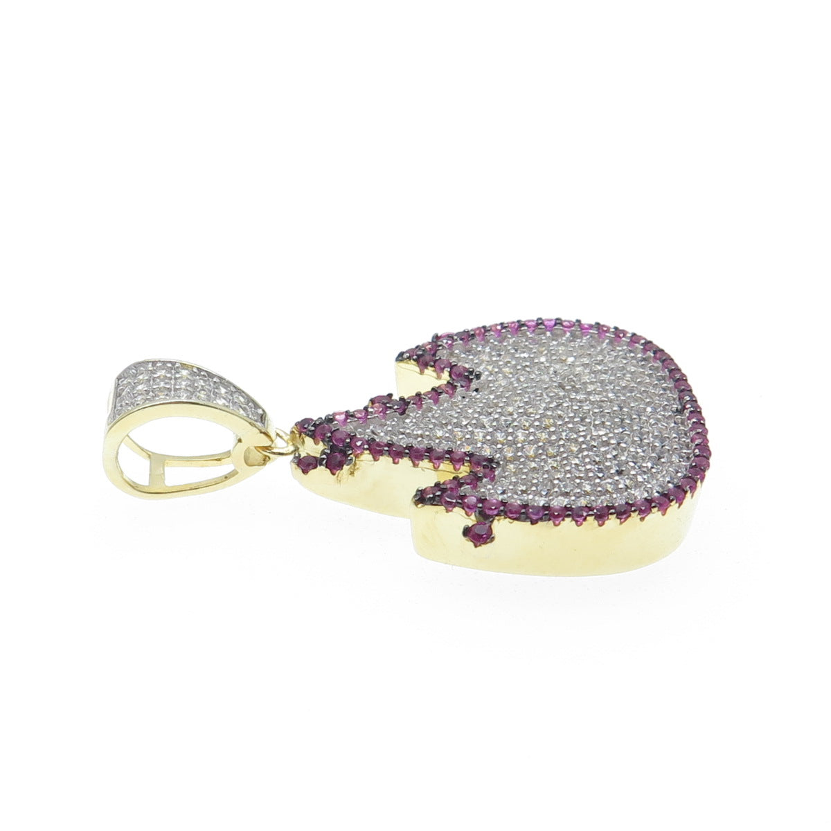 925 Sterling Silver Gold Plated Lab-Created Ruby & C Z Flame Charm Pendant