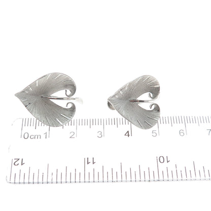 BINDER BROTHERS 925 Sterling Silver Vintage Leaf Screw Back Earrings