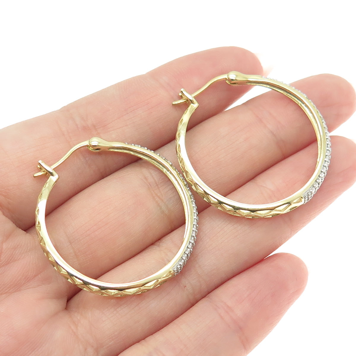 DBJ DEE BERKLE 925 Sterling Silver Gold Plated Real Diamond Hoop Earrings