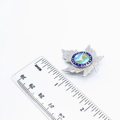 925 Sterling Silver Vintage BMCo Enamel "Lake Louise Alberta" Maple Leaf Brooch