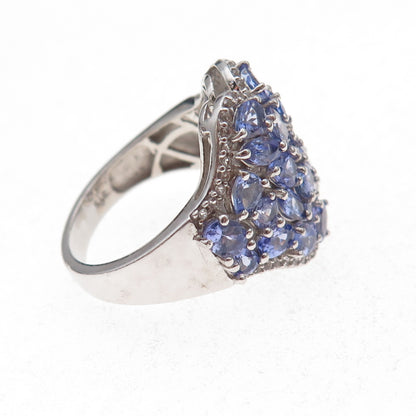 Chuck Clemency 925 Sterling Silver Real Tanzanite & White Topaz Ring Size 8.25