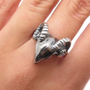 925 Sterling Silver Vintage Aries Zodiac Sign Oxidized Ring Size 9.25