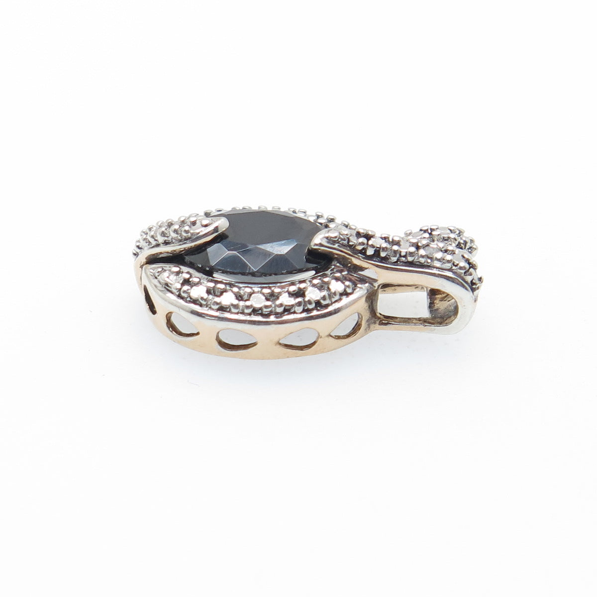 ROSS SIMONS 925 Sterling Silver 2-Tone Real Diamond & Spinel Minimalist Pendant