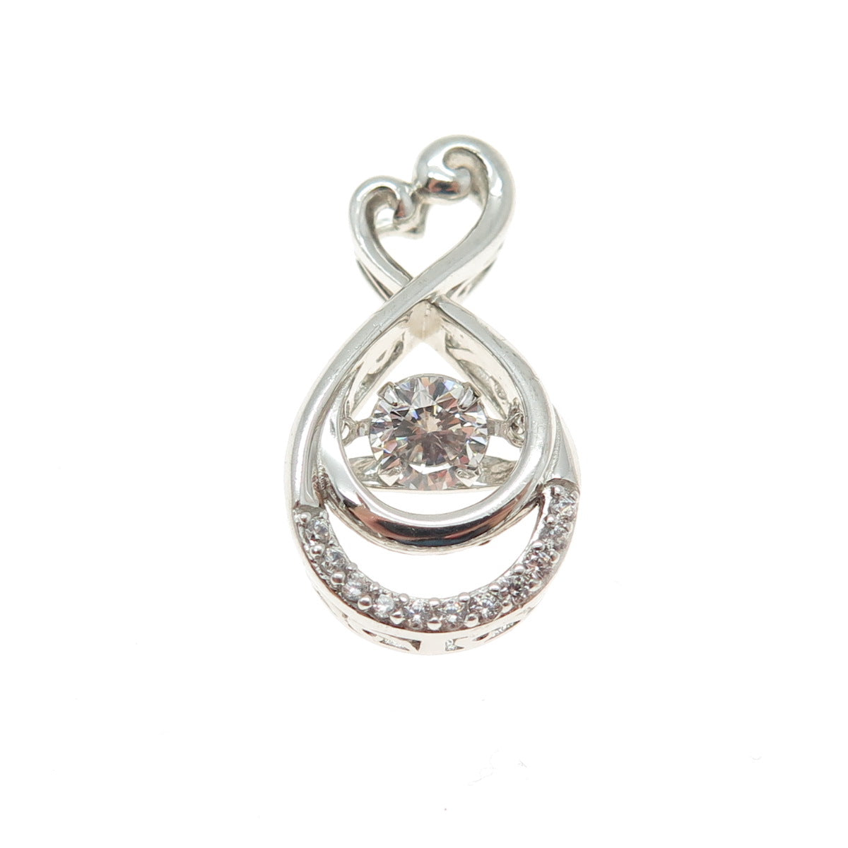 SAI 925 Sterling Silver Round-Cut C Z Infinity Heart Slide Pendant