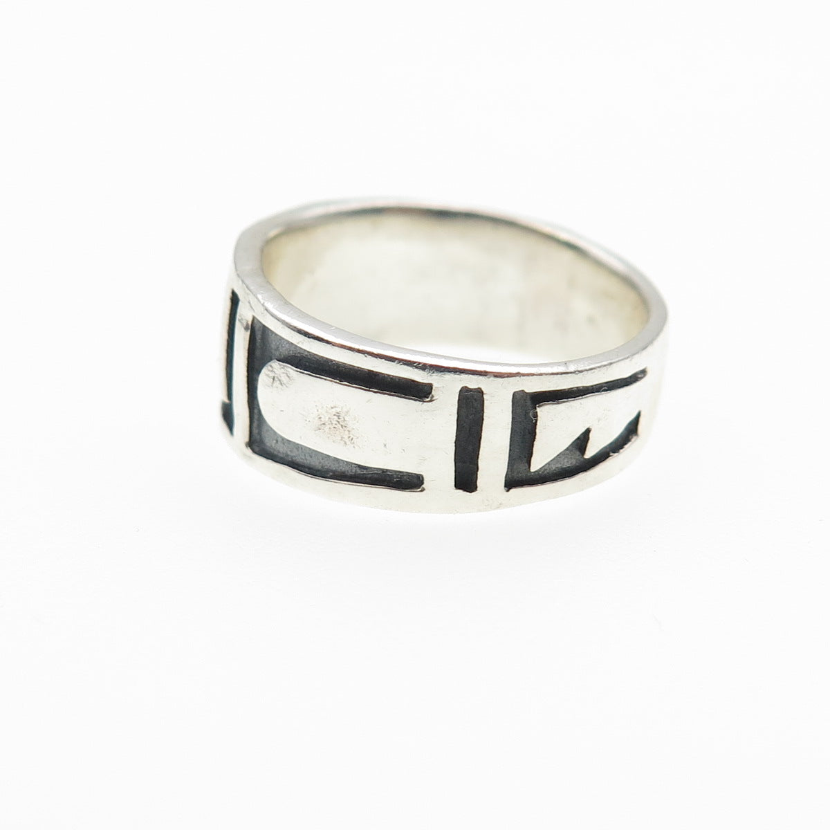 925 Sterling Silver Vintage Greek Maze Oxidized Band Ring Size 6