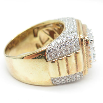 DADWANI 925 Sterling Silver 2-Tone Pave Swarovski Crystal Ring Size 11.25