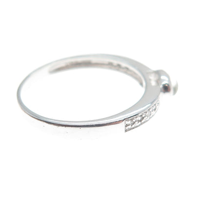 925 Sterling Silver Real Diamond & White Topaz Stackable Ring Size 7.25