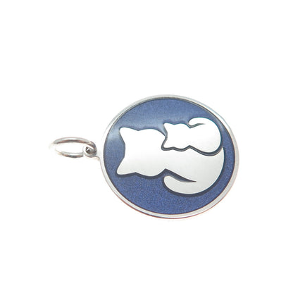 925 Sterling Silver Purple Enamel Cat Mom & Child Minimalist Charm Pendant