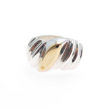 925 Sterling Silver 2-Tone Vintage Mexico Modernist Ring Size 8