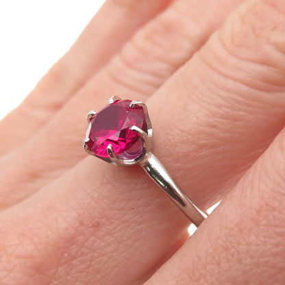 Uncas 925 Sterling Silver Vintage Round-Cut Lab-Created Ruby Ring Size 8