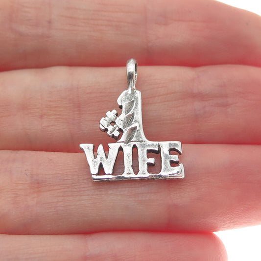 925 Sterling Silver Vintage "#1 Wife" Minimalist Charm Pendant