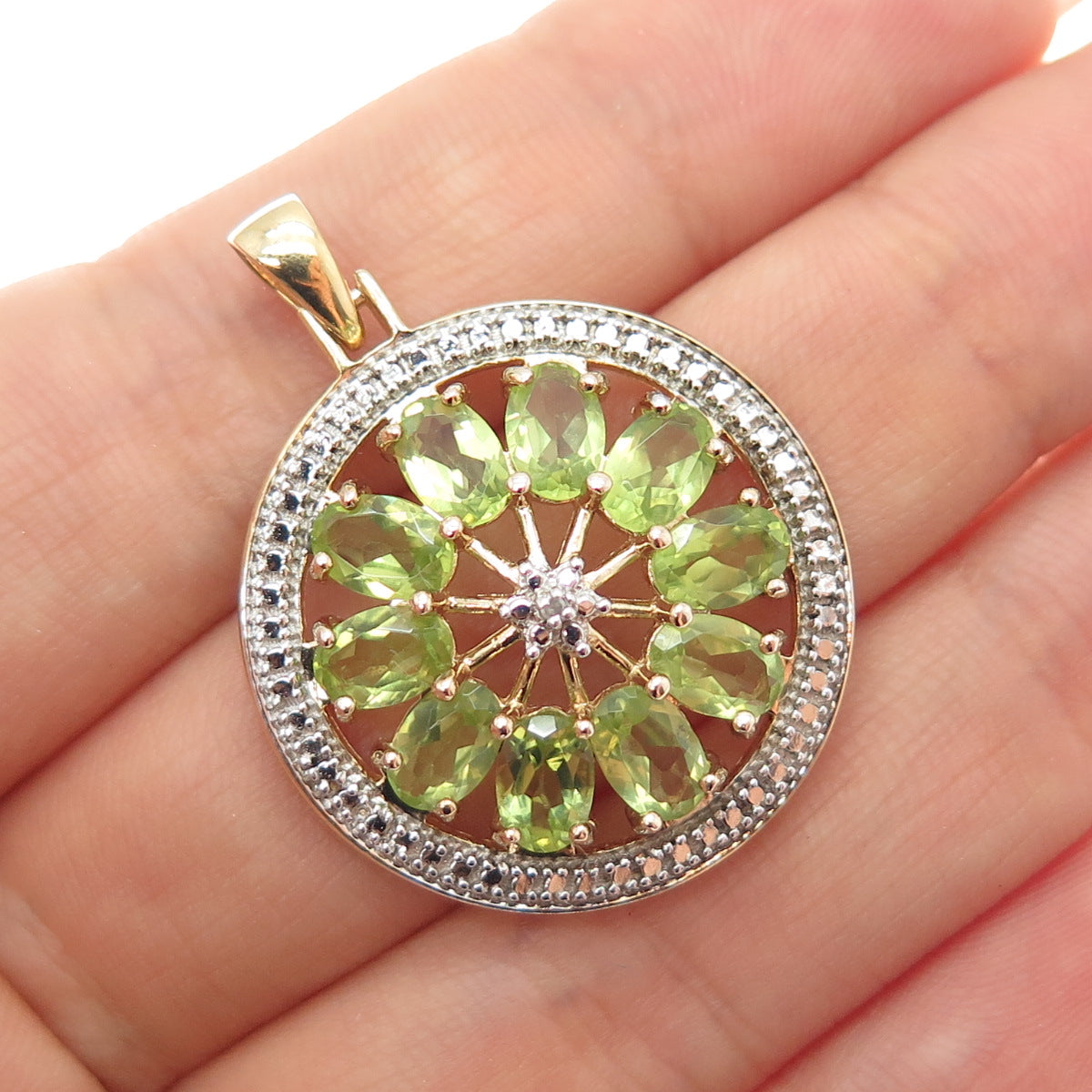 ROSS SIMONS 925 Sterling Silver Gold Plated Real Diamond Accent Peridot Pendant