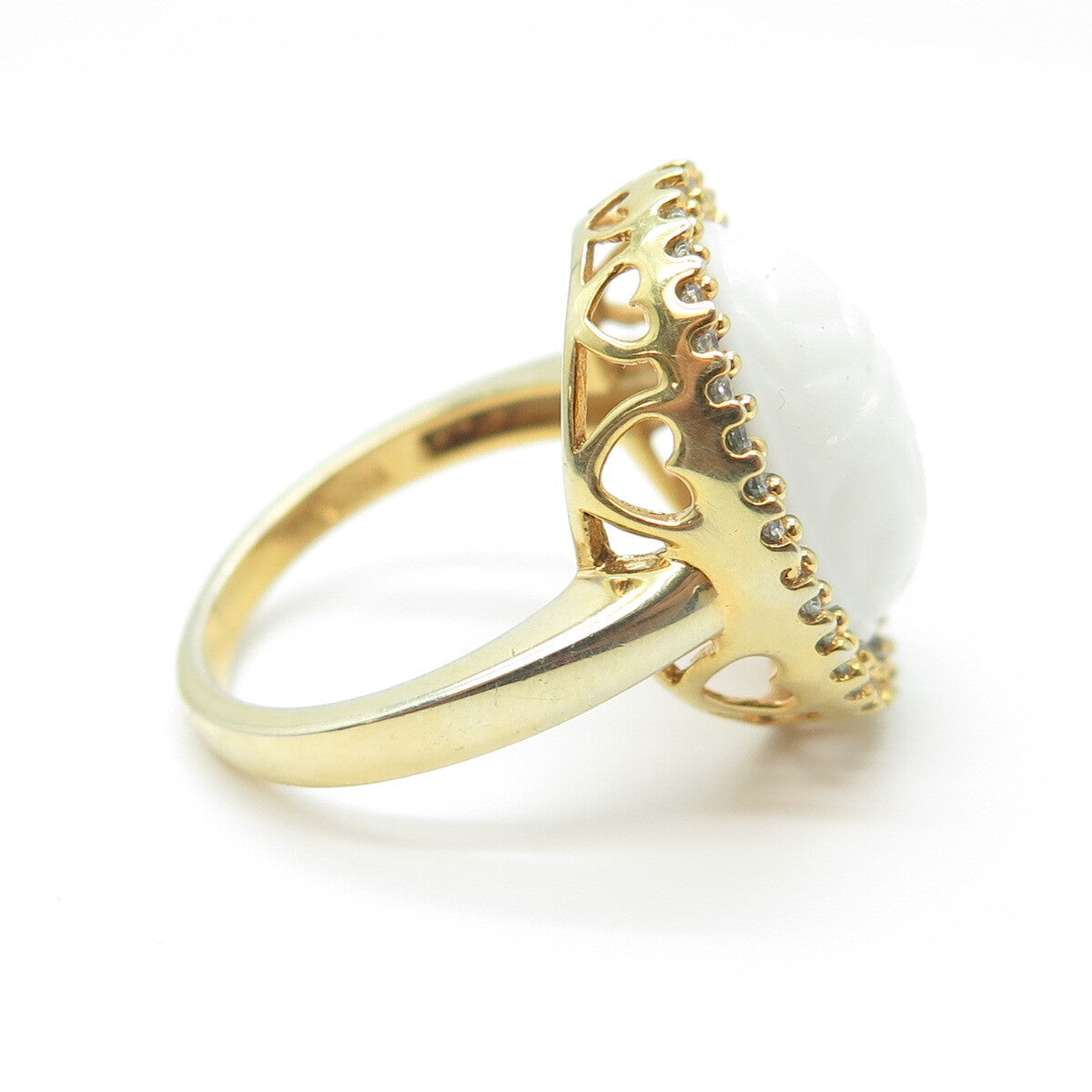 925 Sterling Silver Gold Plated Pave C Z & White Ceramic Ring Size 7.25
