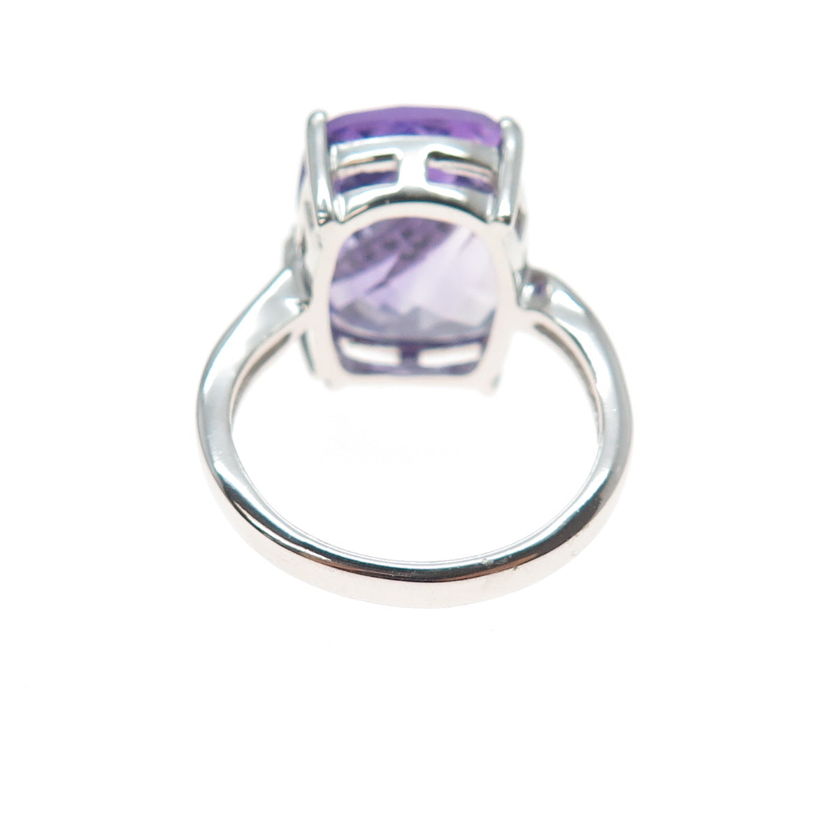 925 Sterling Silver Real Round-Cut Diamond & Amethyst Ring Size 7