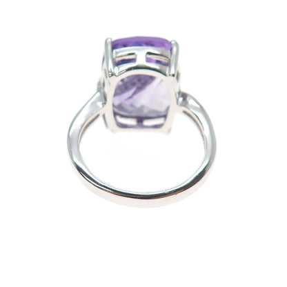 925 Sterling Silver Real Round-Cut Diamond & Amethyst Ring Size 7