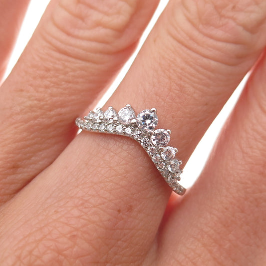 925 Sterling Silver Round-Cut C Z Tiara Ring Size 7