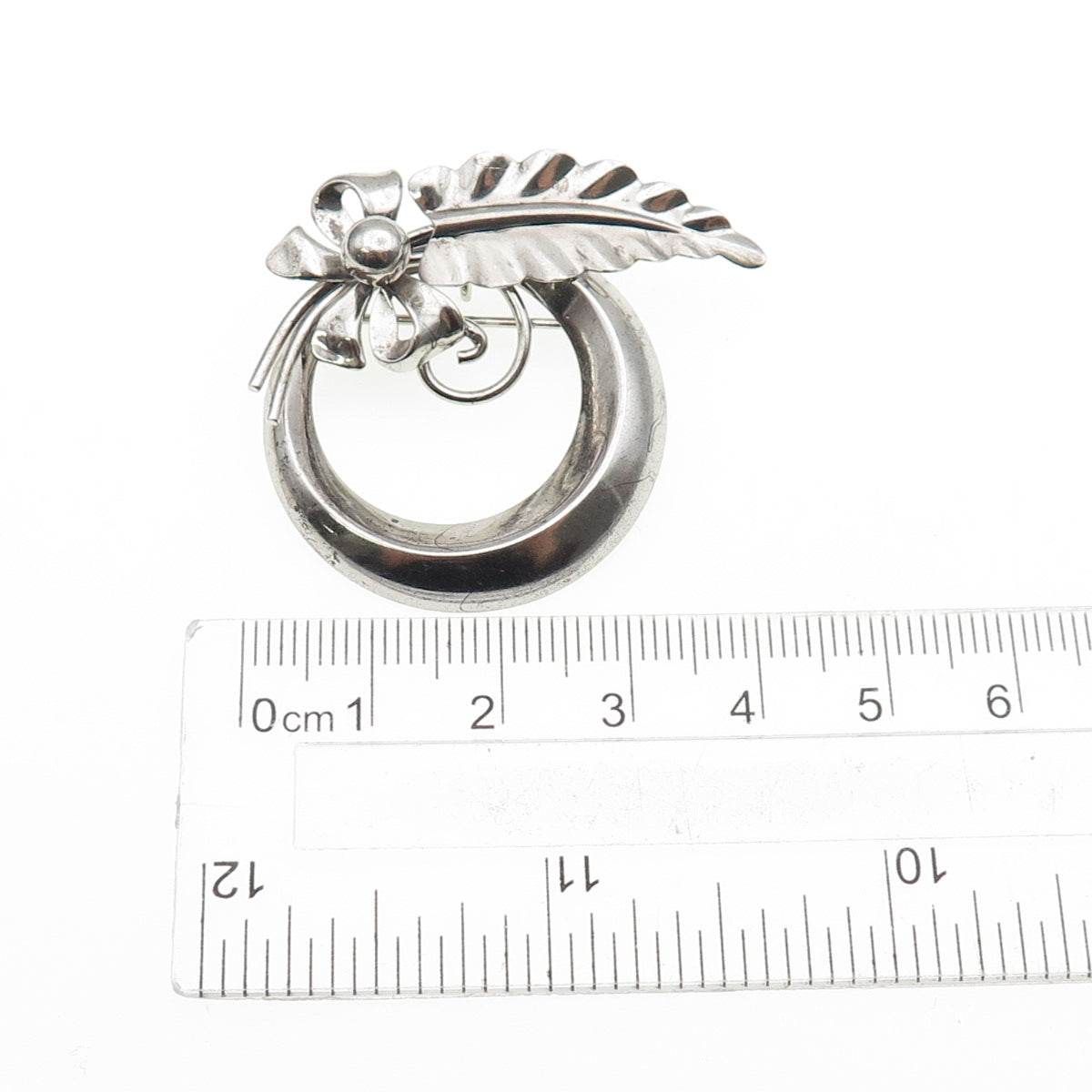 Van Dell 925 Sterling Silver Antique Art Deco Flower Oxidized Pin Brooch