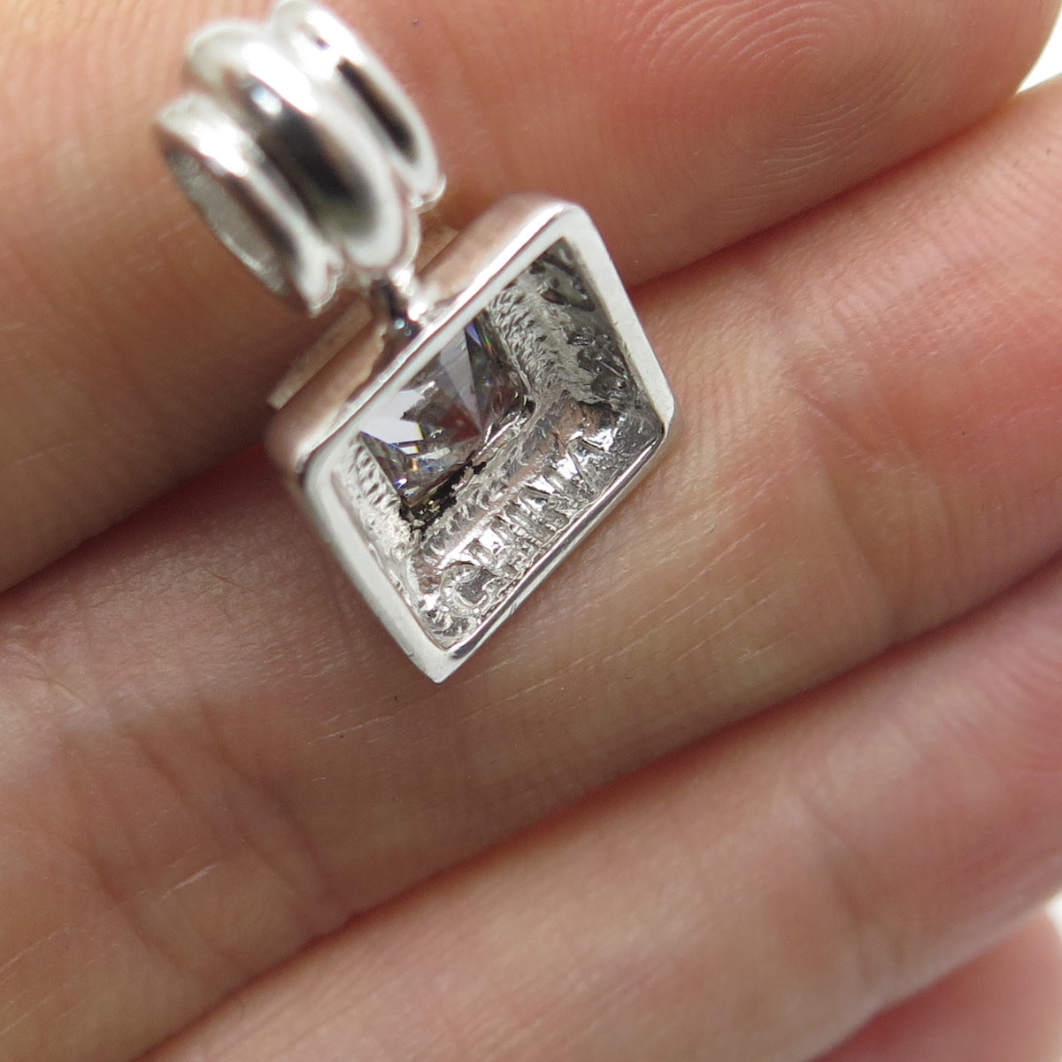 925 Sterling Silver Princess-Cut C Z Charm Pendant