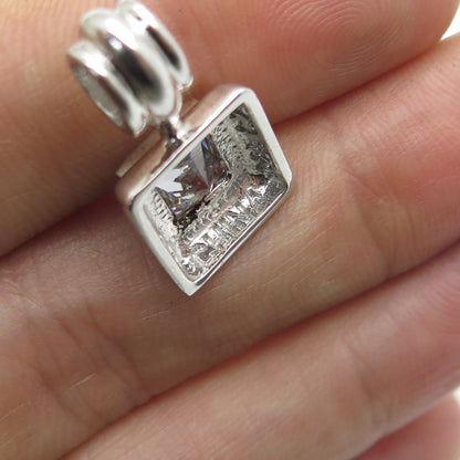 925 Sterling Silver Princess-Cut C Z Charm Pendant