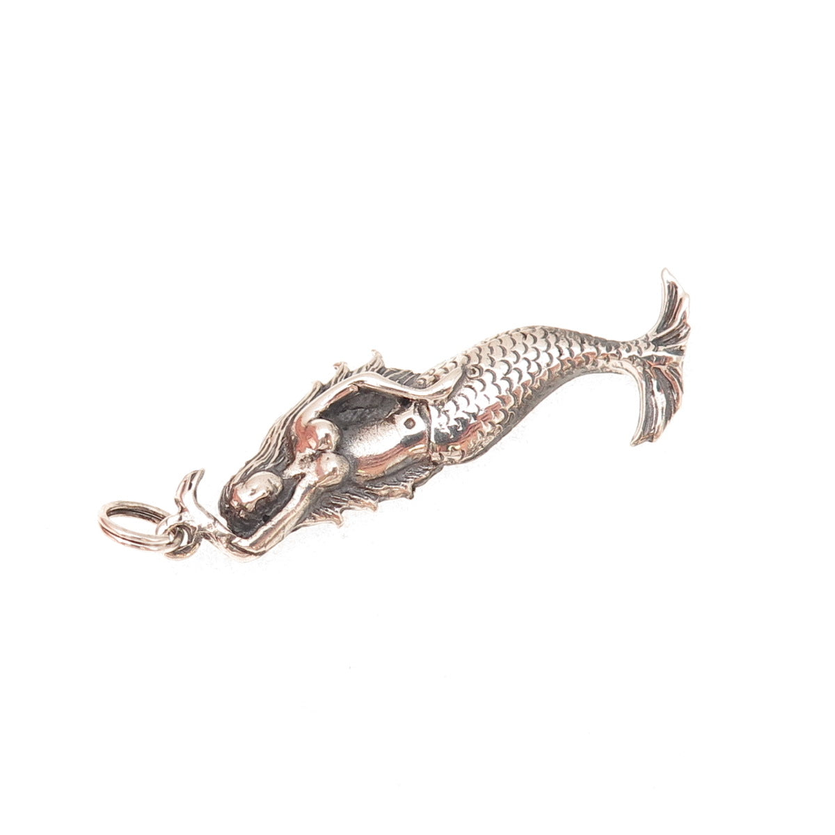 925 Sterling Silver Vintage Mermaid Oxidized Charm Pendant