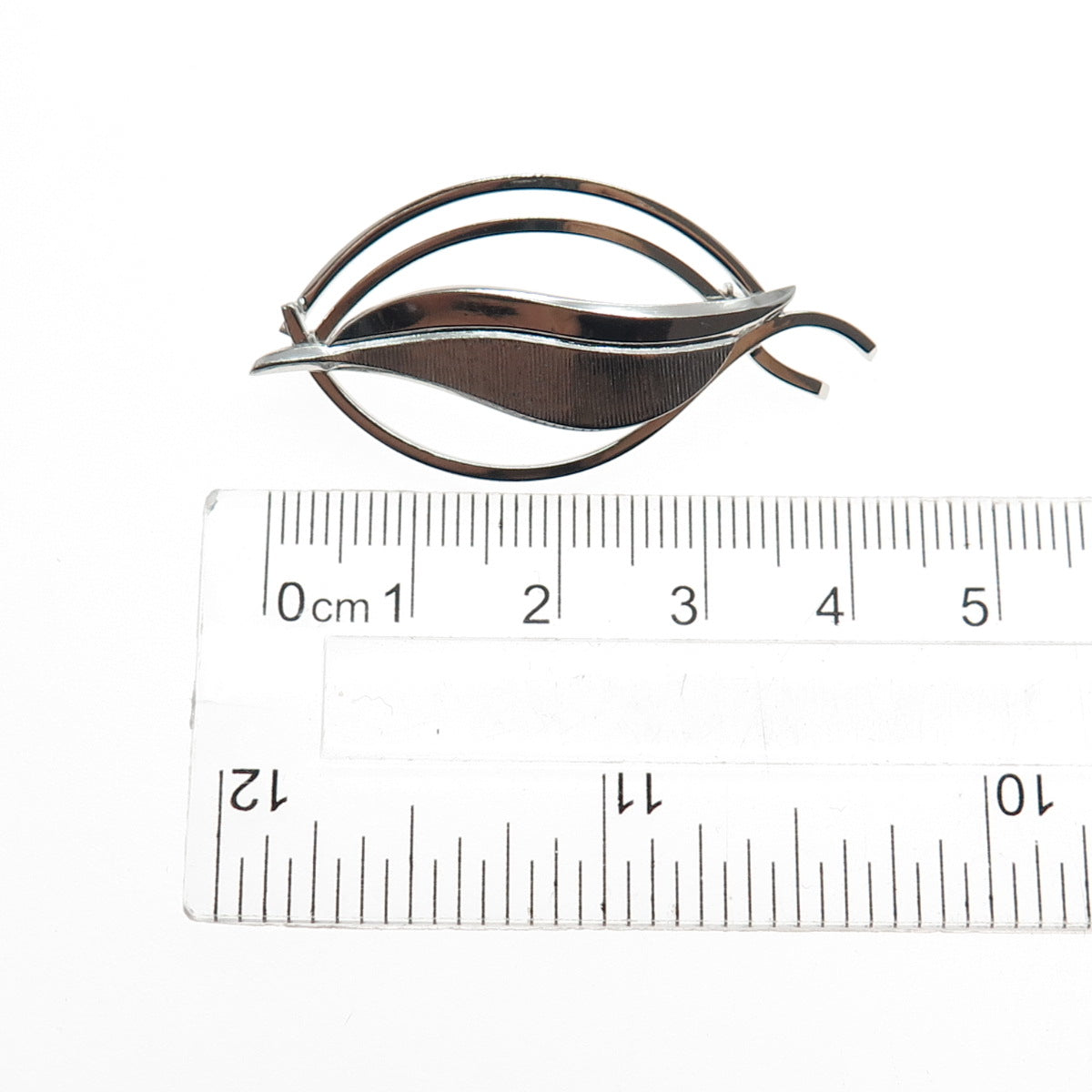 TRU-KAY 925 Sterling Silver Vintage Modernist Floral Leaf Pin Brooch