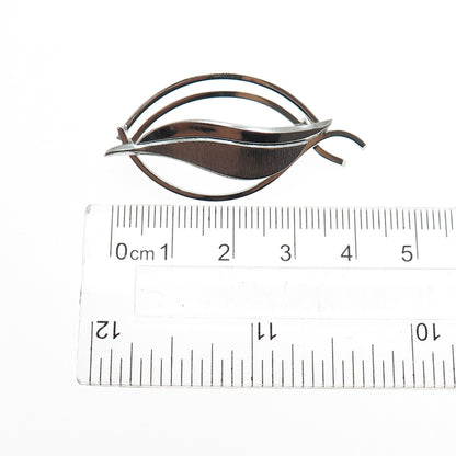 TRU-KAY 925 Sterling Silver Vintage Modernist Floral Leaf Pin Brooch