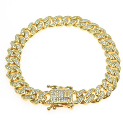 REL 925 Sterling Silver Gold Plated Round-Cut C Z Cuban Link Bracelet 8.25"