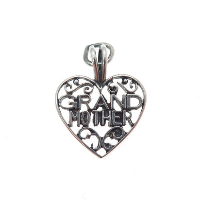 925 Sterling Silver Vintage Grandmother Heart Oxidized Minimalist Charm Pendant