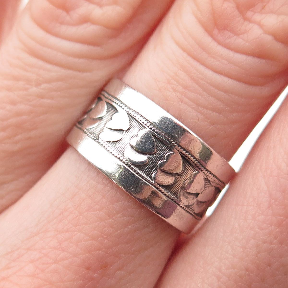 J.D. SCHLANG CO. 925 Sterling Silver Vintage Couple Heart Band Ring Size 7.25
