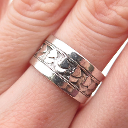 J.D. SCHLANG CO. 925 Sterling Silver Vintage Couple Heart Band Ring Size 7.25