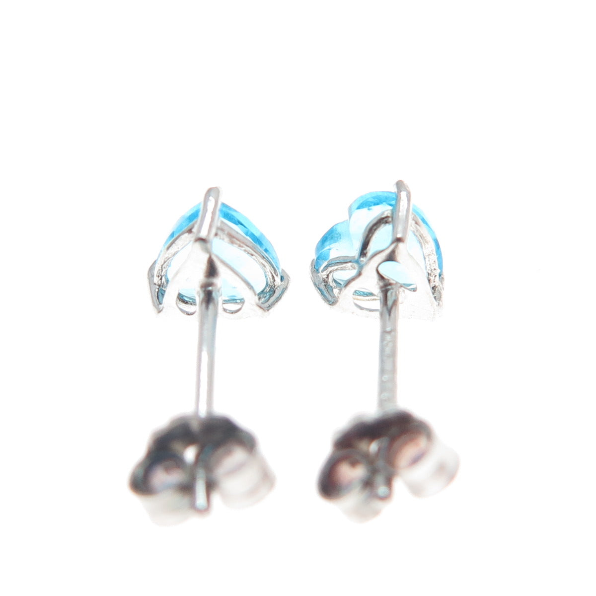 925 Sterling Silver Heart-Cut Blue C Z Stud Earrings