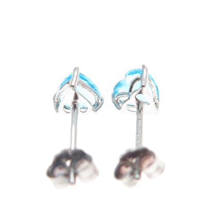 925 Sterling Silver Heart-Cut Blue C Z Stud Earrings