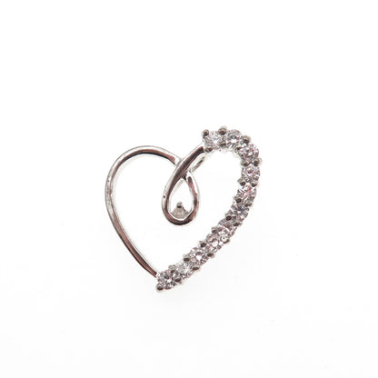 925 Sterling Silver Real Round-Cut Diamond & C Z Heart Mini Slide Charm Pendant