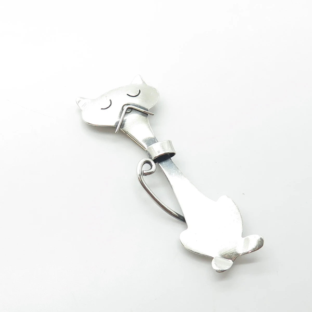 925 Sterling Silver Vintage Orb Silversmith Cat Modernist Pin Brooch