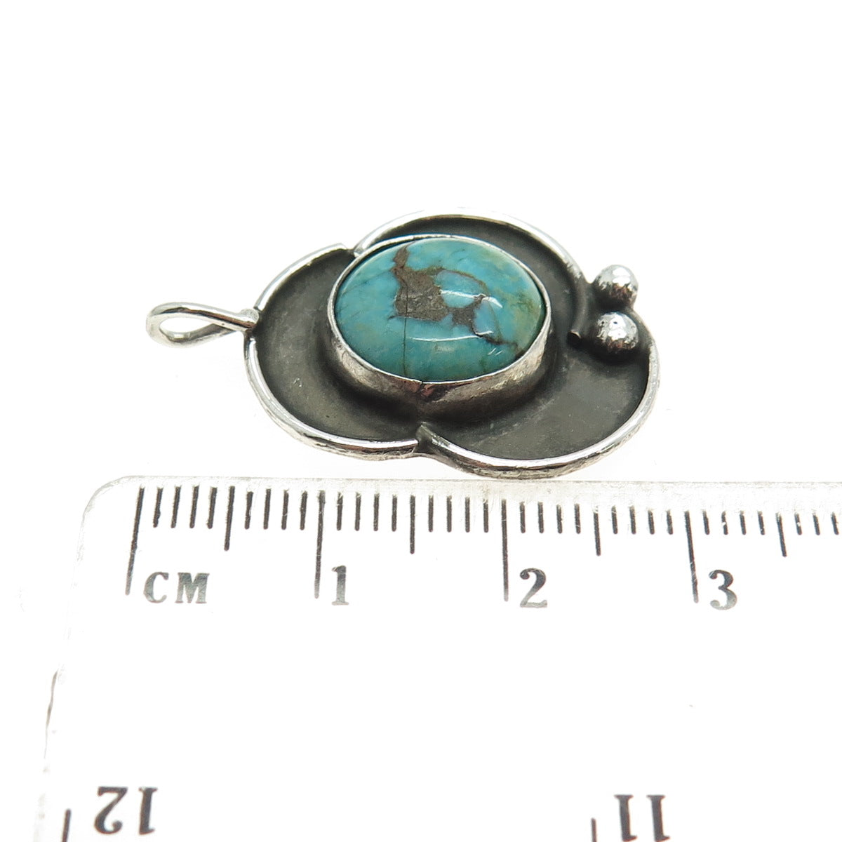 Old Pawn Sterling Silver Vintage Southwestern Kingman Turquoise Flower Pendant