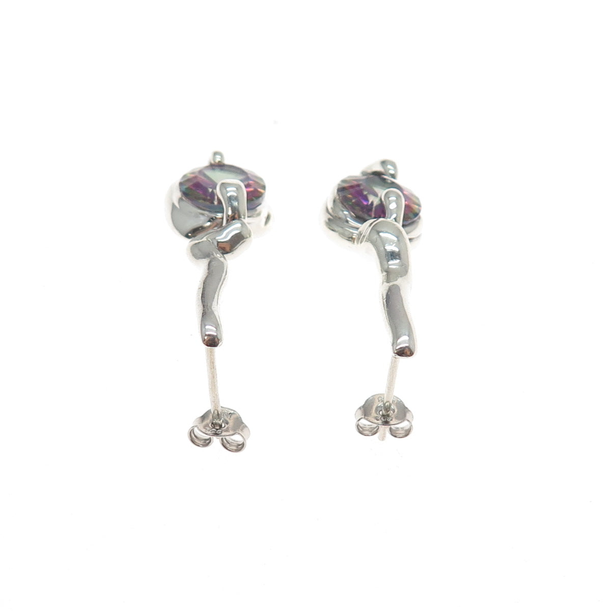 925 Sterling Silver Vintage Real Mystic Topaz Modernist Dangle Earrings