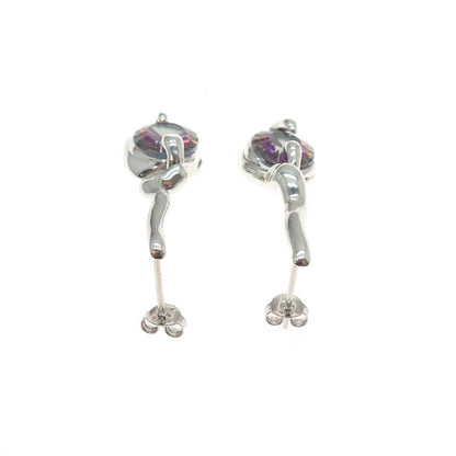 925 Sterling Silver Vintage Real Mystic Topaz Modernist Dangle Earrings