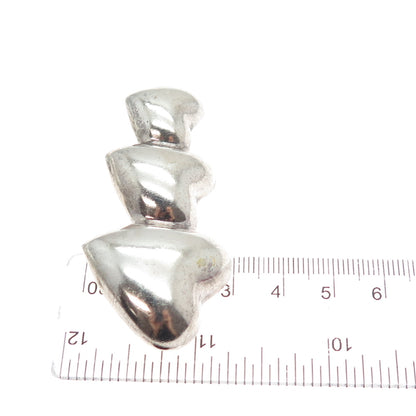 925 Sterling Silver Vintage Mexico Mom Dad & Child Heart Oxidized Pin Brooch