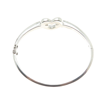 925 Sterling Silver Real Round-Cut Diamond Heart Bangle Bracelet 7.25"